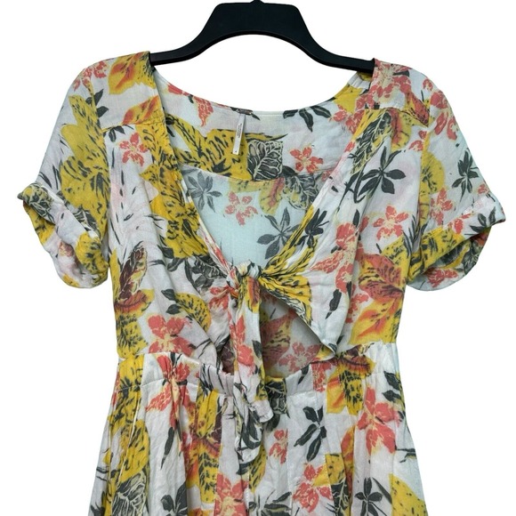 Free People 4 Tropical Floral Boho Cutout Tie Front Part Time Lover Mini Dress - Picture 2 of 11